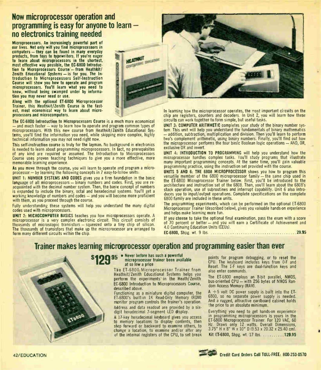 Figure 5 — "Now microprocessor operation and programming is easy for anyone to learn — no electronics training needed", Winter 1981: the EC-6800 Introduction to Microprocessors course ($29.95) and, below, the…