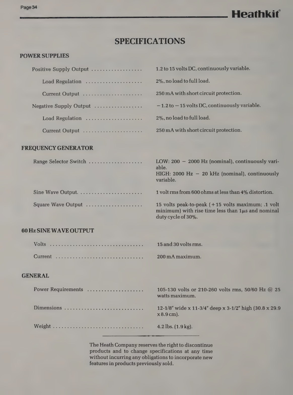 Figure 2 — The ET-3100B specifications page, with metric dimensions added and the heavier supplies' 250 mA rating.