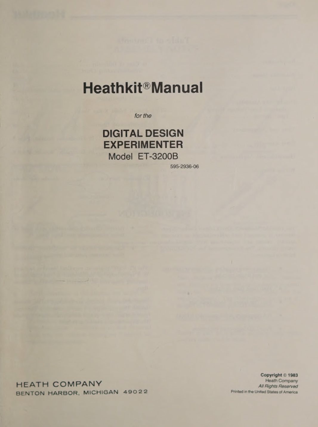 Figure 4 — Title page of the 1983 ET-3200B manual, 595-2936-06, "Copyright © 1983 Heath Company".
