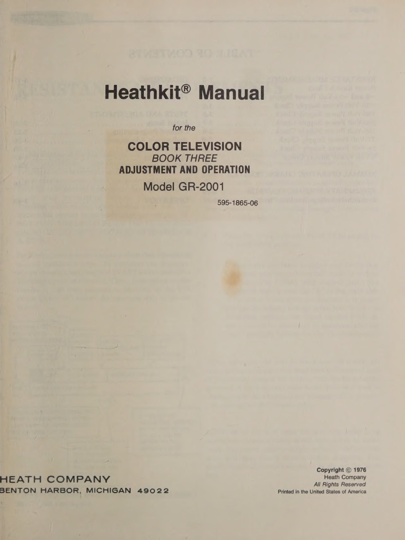 Figure 3 — The title page of Book Three for the GR-2001, part number 595-1865-06, copyright 1976. The GR-2000's own five books, dated 1973, follow the same pattern.