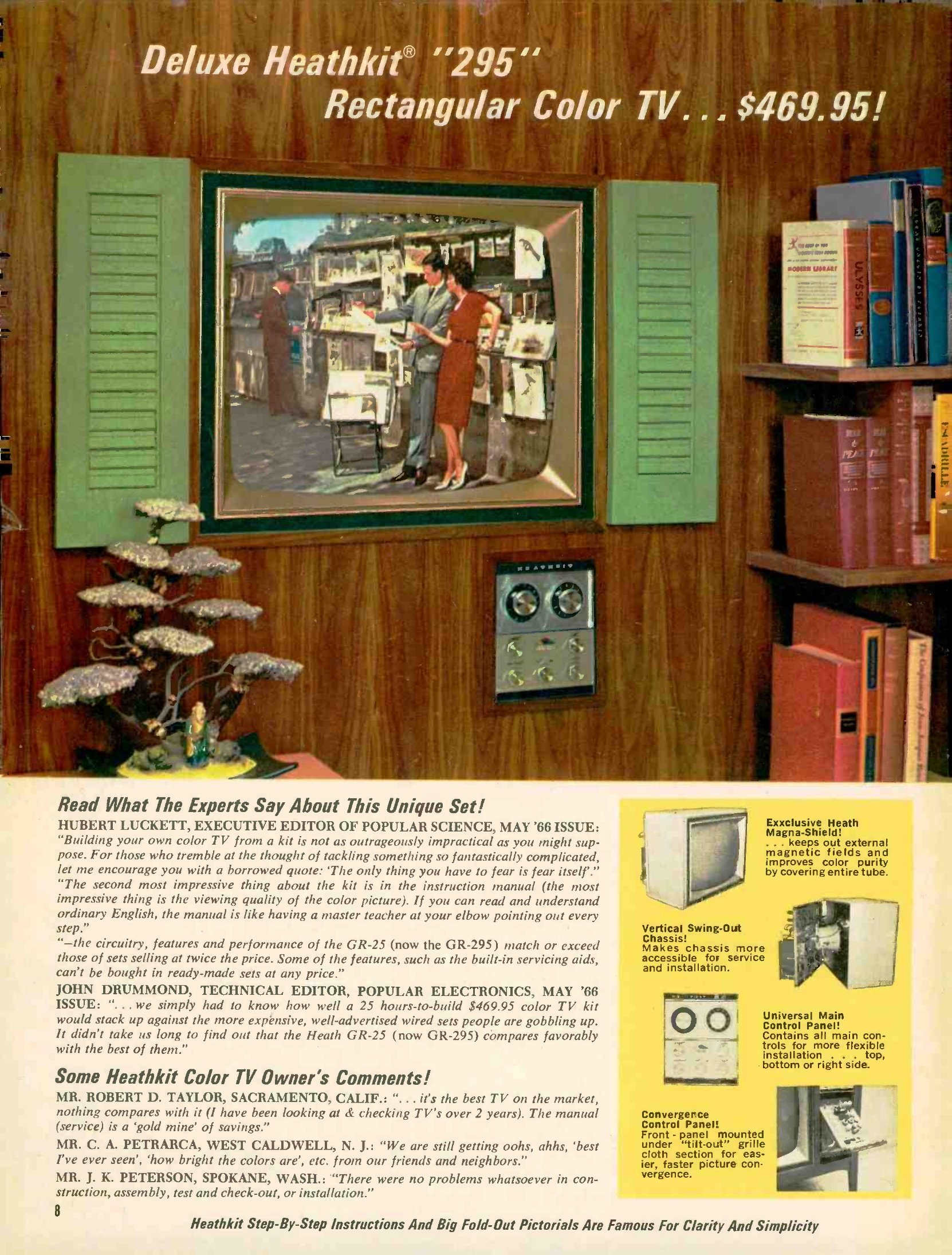 Figure 10 — The "Deluxe Heathkit '295' Rectangular Color TV" at $469.95 in the 1967 catalogue. The name refers to the tube's 295 square inches of viewing area, about 25 inches diagonal. The set was built into …