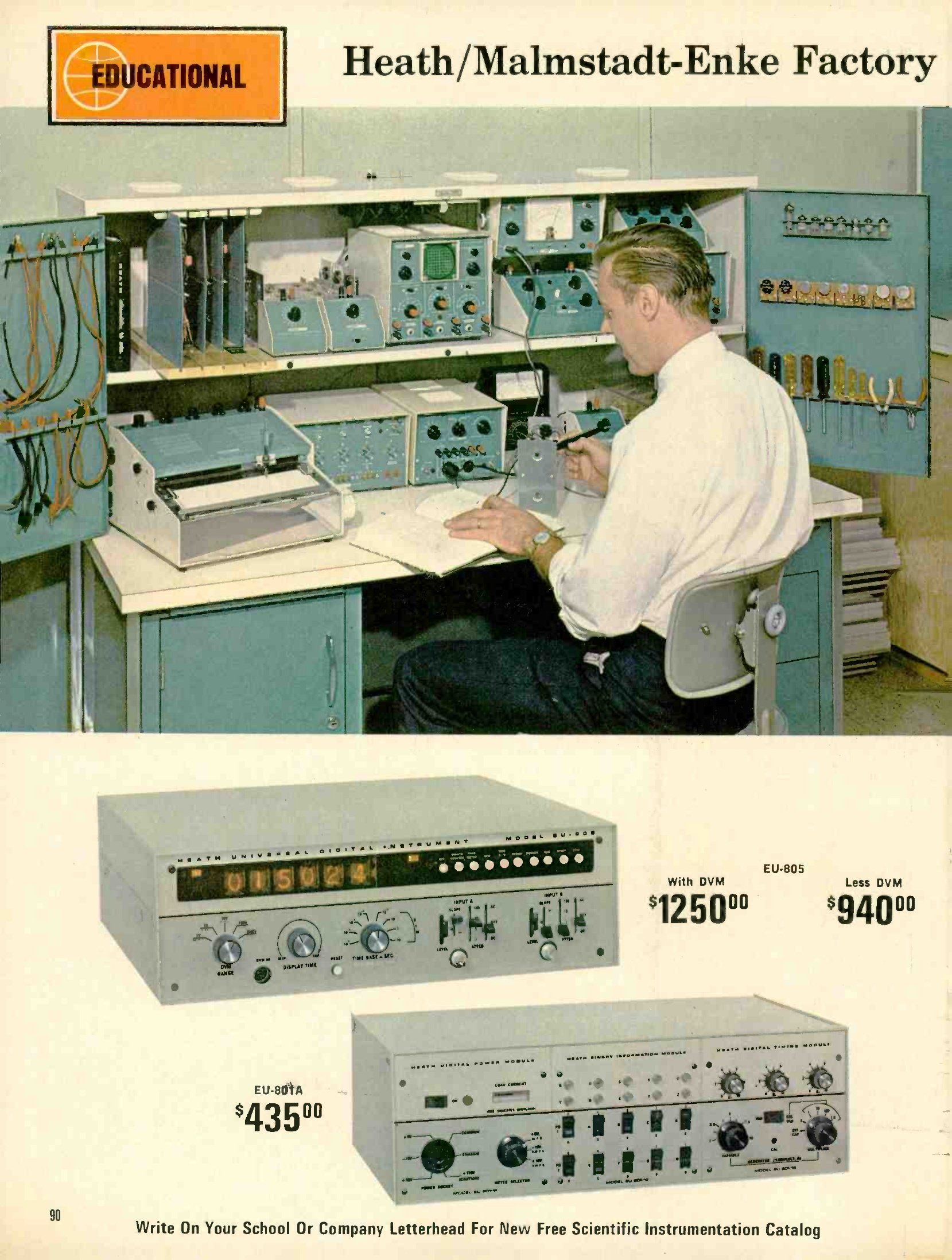 Figure 14 — "Heath/Malmstadt-Enke factory assembled" instruments in the 1969 catalogue. This was the laboratory line developed from 1962 with Howard Malmstadt and Christie Enke to teach electronic instrumentat…