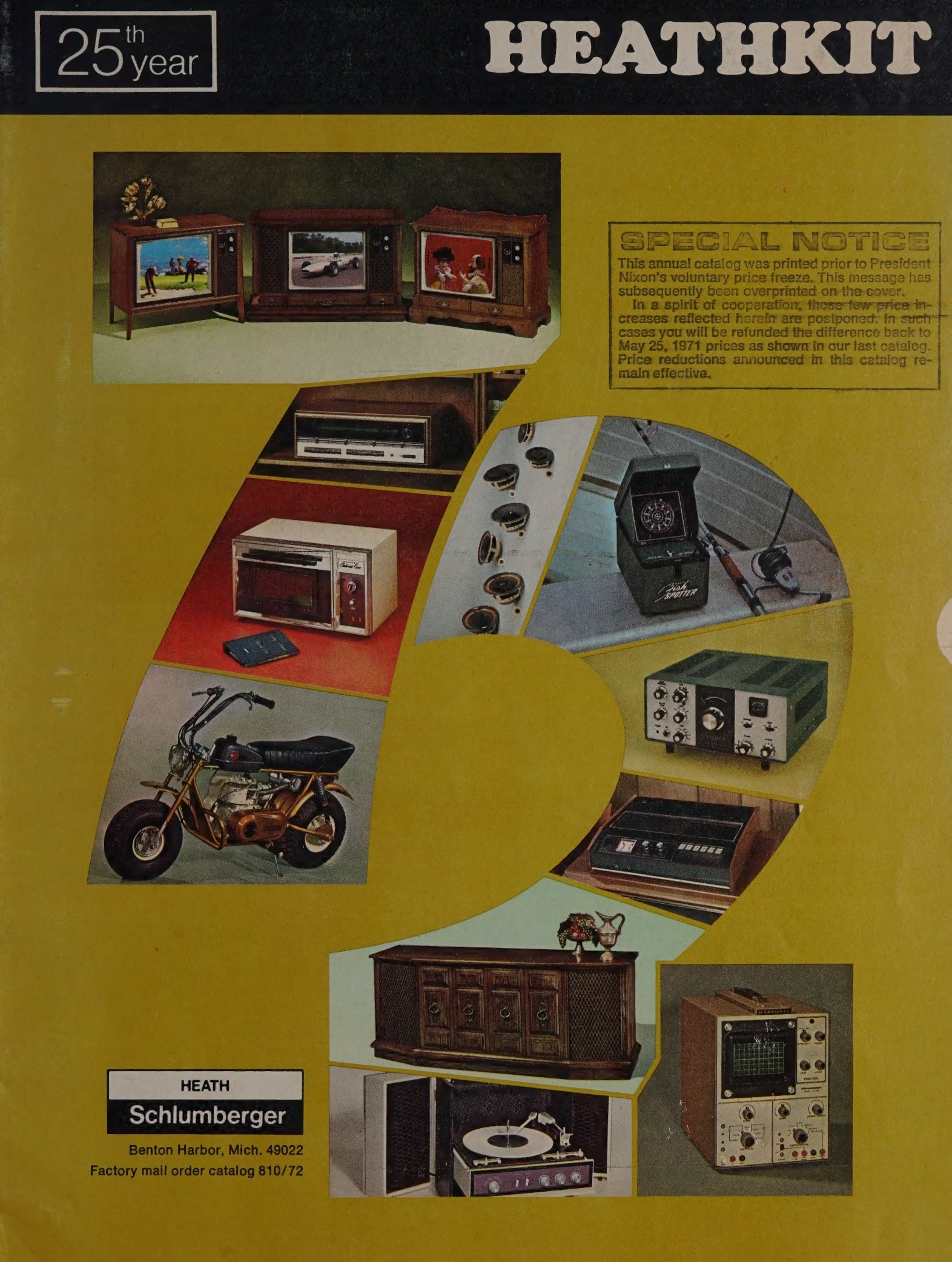 Figure 25 — The 1972 catalogue, marking Heath's "25th year" of kit-building since the O-1 oscilloscope of 1947. That year sales reached $66 million, and the product listing ran to more than 700 items.