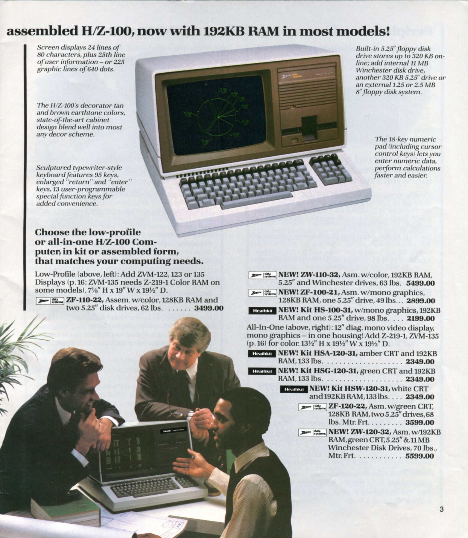 Figure 6 — The H/Z-100 in the computer catalogue No. 801MO (c. 1982): kit HS-100-31 at $2,199 and assembled ZF/ZW models up to $5,599. It was the first Heath/Zenith computer designed as an assembled product f…