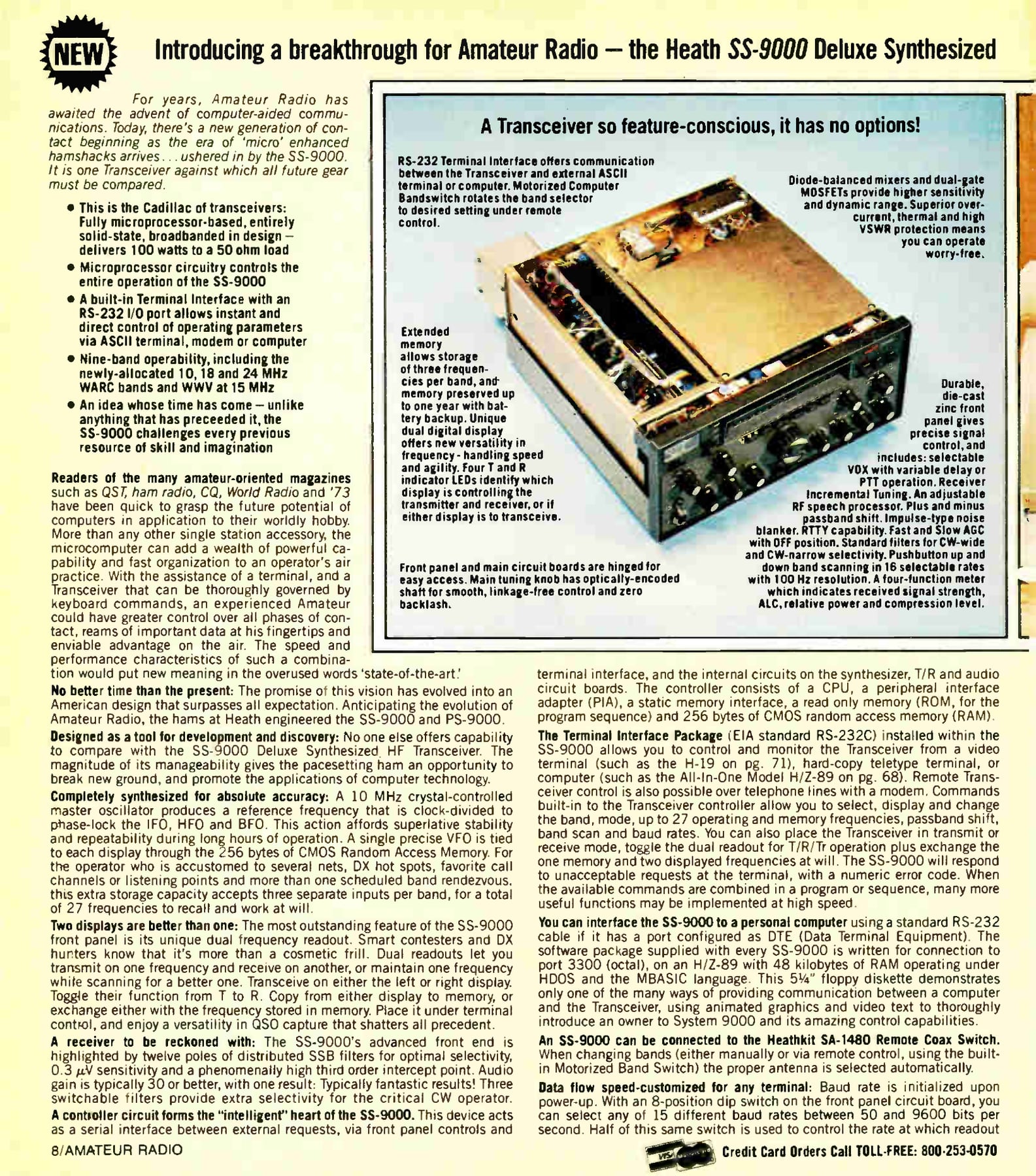 Figure 9 — "Introducing a breakthrough for Amateur Radio — the Heath SS-9000 Deluxe Synthesized HF Transceiver." It was microprocessor-based, computer-controllable and sold only assembled, at $2,795.