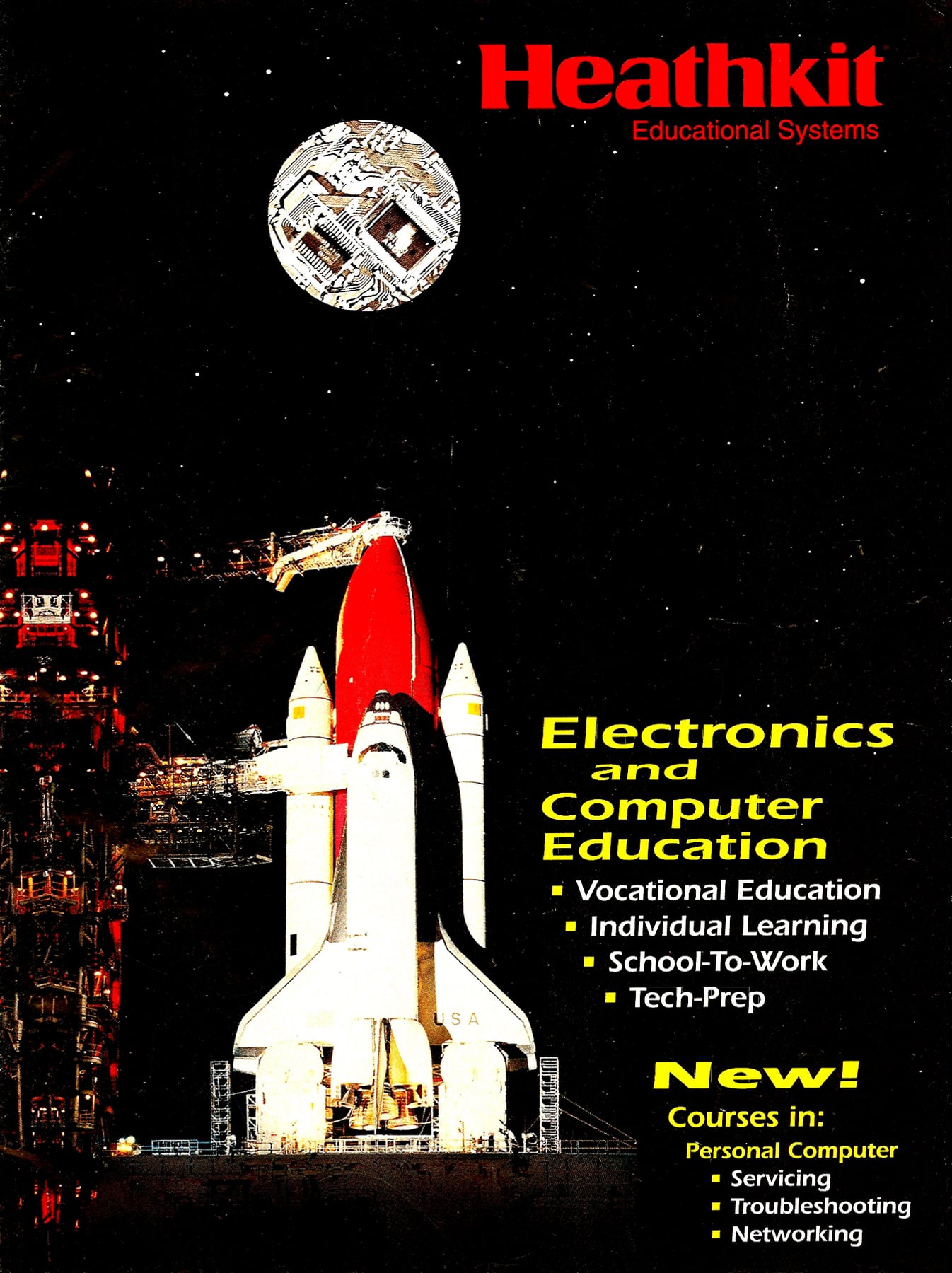 Figure 19 — What survived: the 1993 Heathkit Educational Systems catalogue (No. 279), "Electronics and Computer Education" for vocational schools, individual learning, school-to-work and tech-prep. The educati…