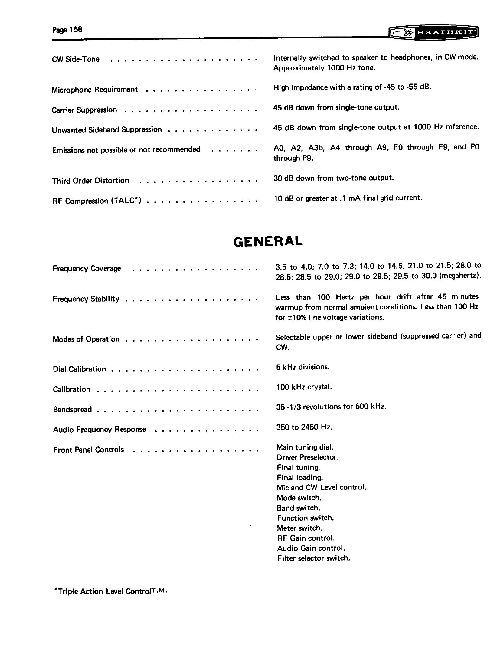 Figure 2 — The general specifications, including the 35⅓ revolutions per 500 kHz bandspread and the list of front-panel controls.