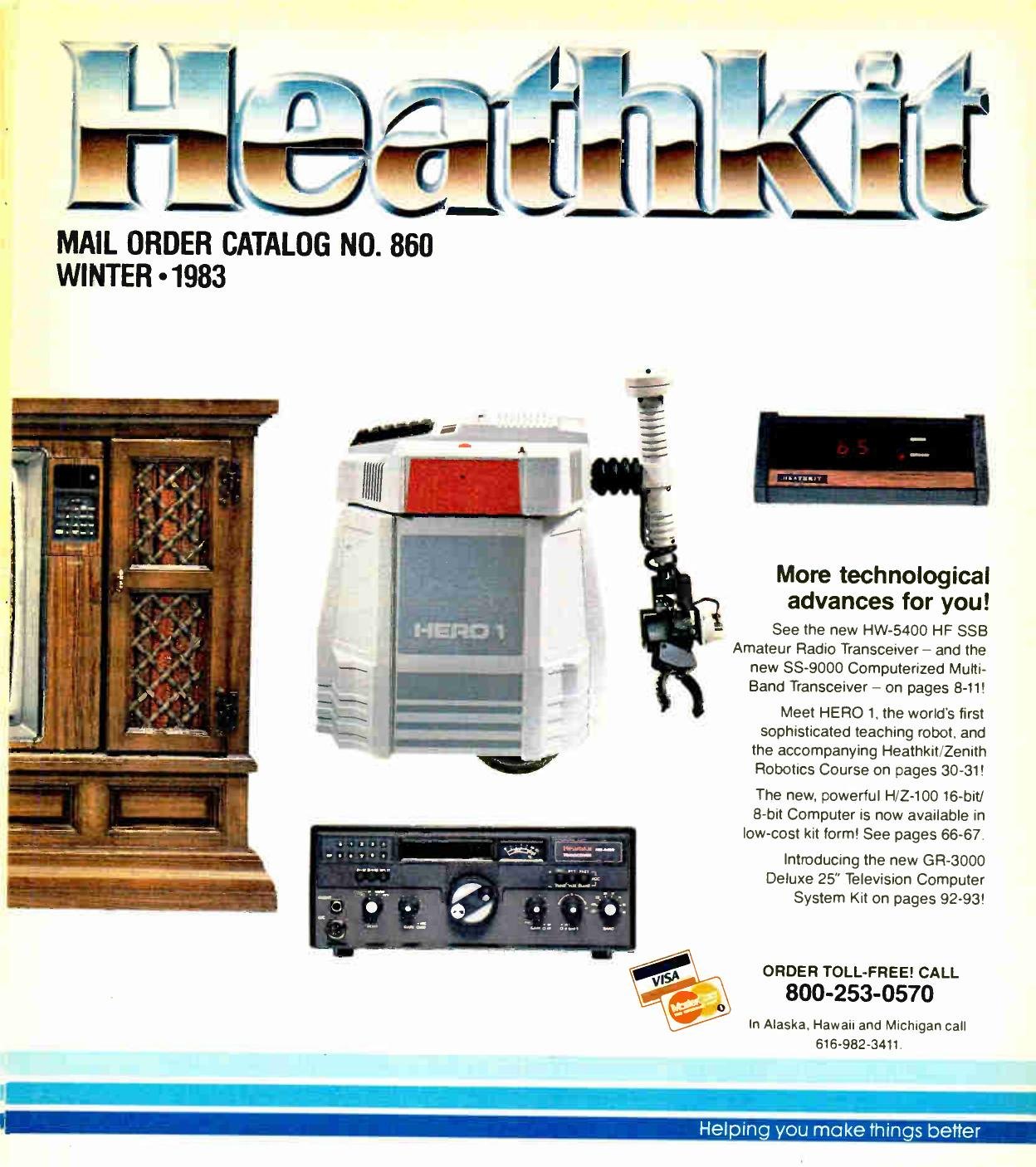 Figure 2 — The Winter 1983 mail-order catalogue, No. 860, the first Heath catalogue found to carry the robot. The cover text promises "Meet HERO 1, the world's first sophisticated teaching robot, and the acco…