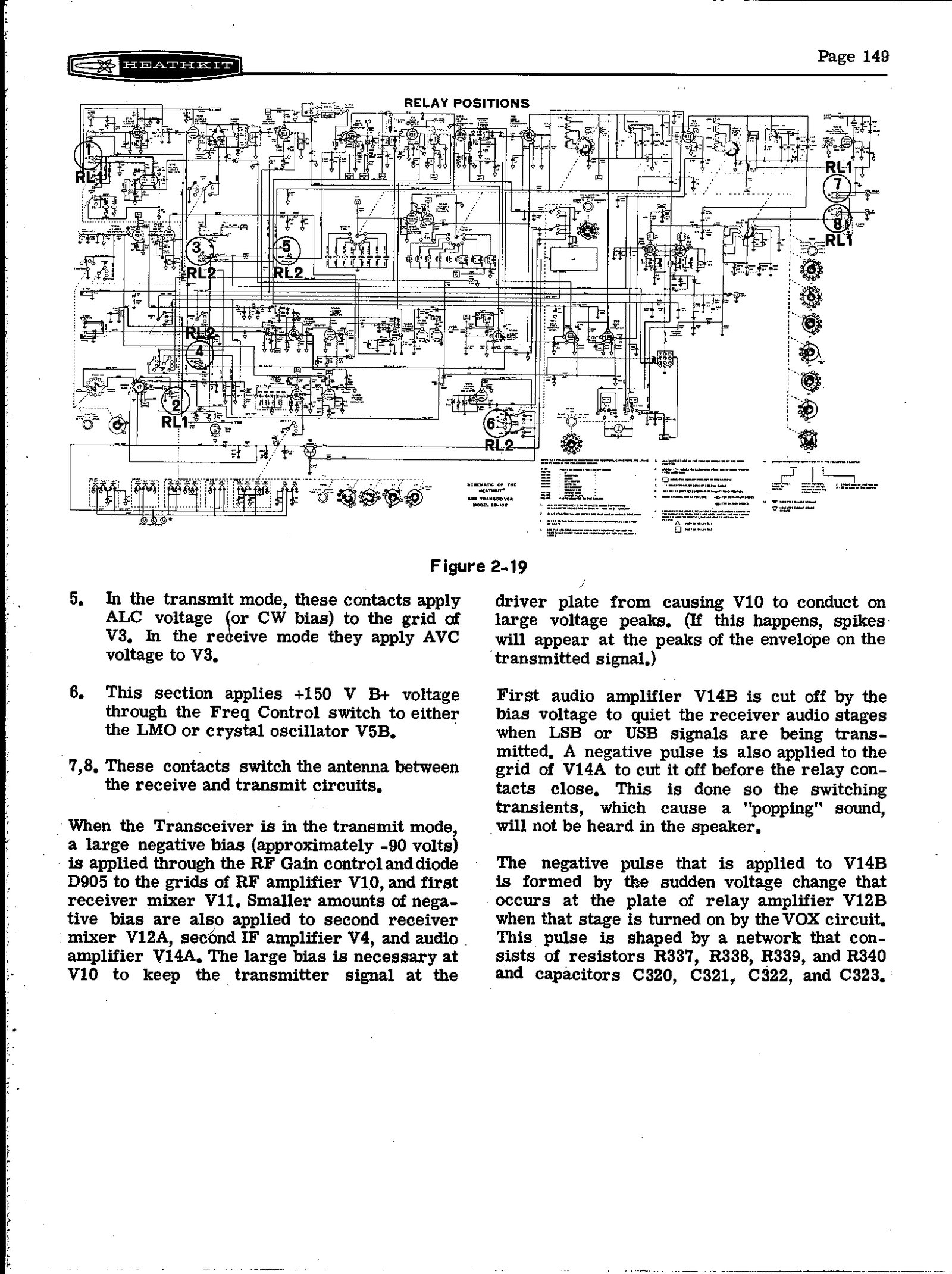 Figure 13 — 19, "Relay Positions": the full schematic redrawn with every relay section numbered, so that the Circuit Description can explain what each set of contacts does.