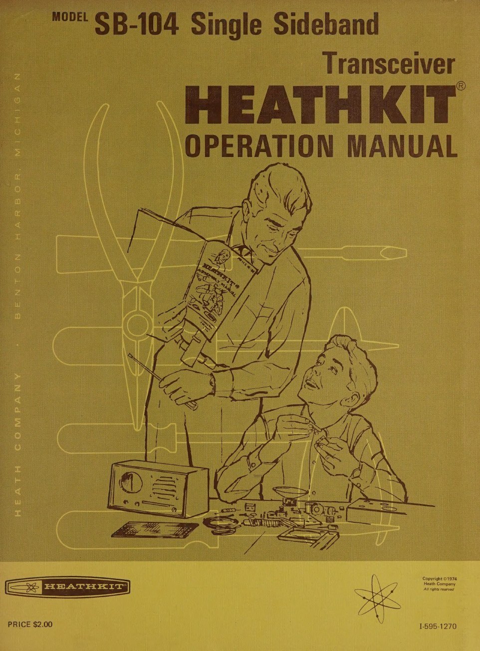Figure 3 — The 1974 Operation manual for the original SB-104, in the ochre-and-line-drawing Heath style of the early 1970s. Its first page is page 233; the Assembly manual that preceded it is not among the sc…