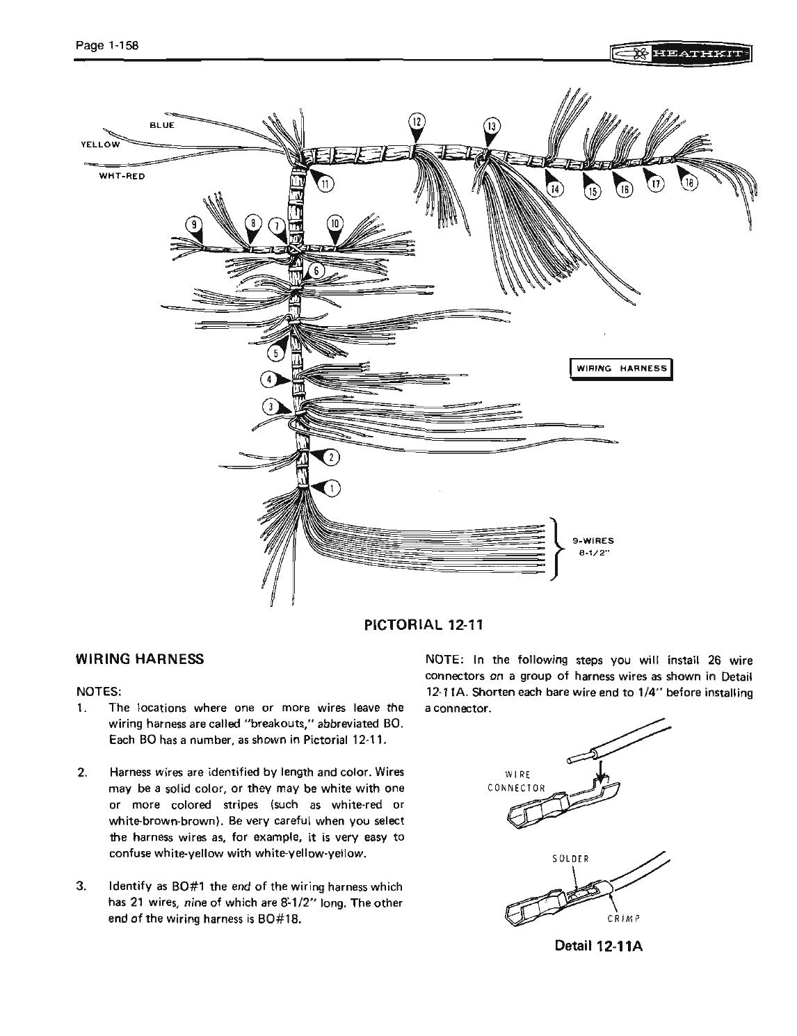 Figure 8 — The main wiring harness as delivered, with its breakouts numbered and the twenty-six wire ends that the builder must fit with connectors before installing it.