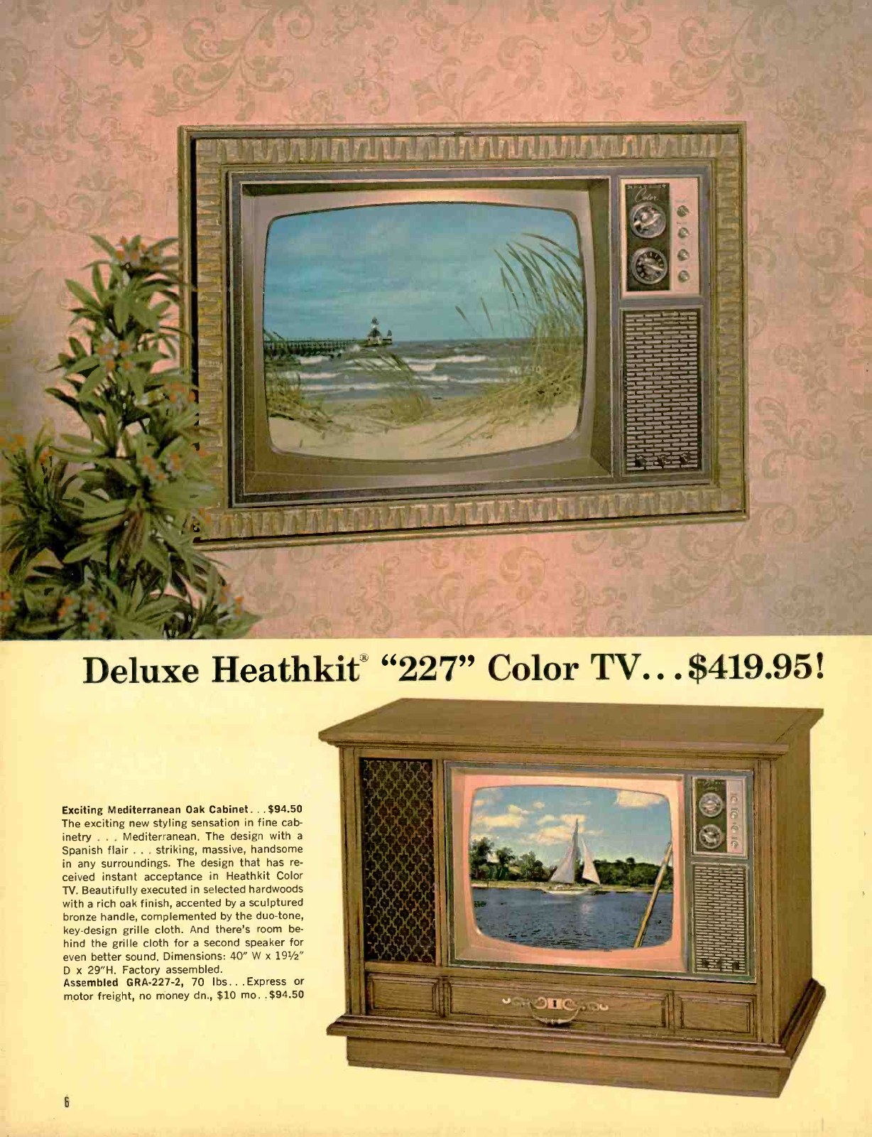 Figure 5 — "Deluxe Heathkit '227' Color TV ... $419.95!": the new middle-size set in 1968, shown in the Early American cabinet.