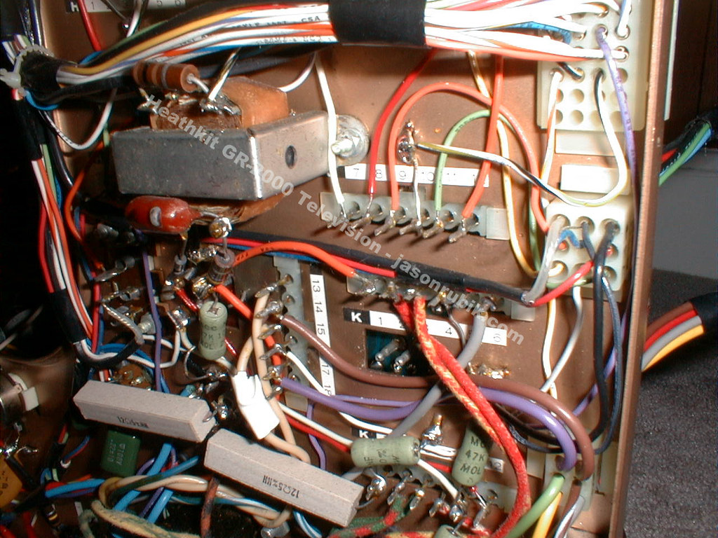 Figure 5 — The horizontal output and high-voltage area of a GR-2000, with hand-soldered point-to-point work around the flyback. Kit-built sets combine the ageing of components with the unknown quality of an a…