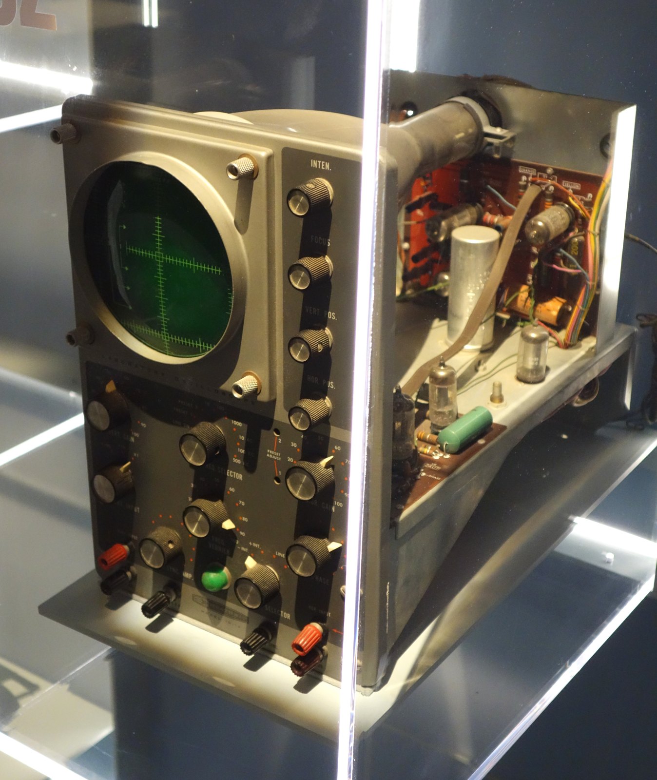 Figure 10 — An IO-12 oscilloscope of 1962 on display at the MIT Museum, Cambridge, Massachusetts. The IO-12 5-inch "laboratory" scope sold from 1962 to 1971 and was the most widely used Heath tube scope in sch…