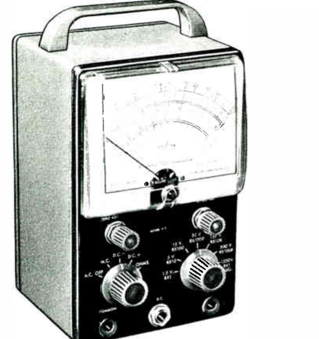 Figure 1 — The Heathkit V-7A, the best-known member of the family and the model most often found today. Its charcoal-grey panel, feather-grey cabinet, 4½-inch meter and two rotary switches set the pattern tha…